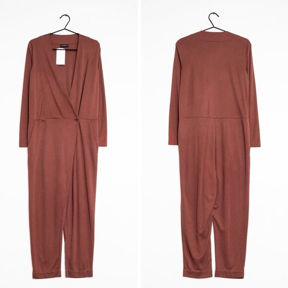 Revolve by Malene Birger Slinky Brown Wrap Front Jumpsuit (no button) - Picture 3 of 11